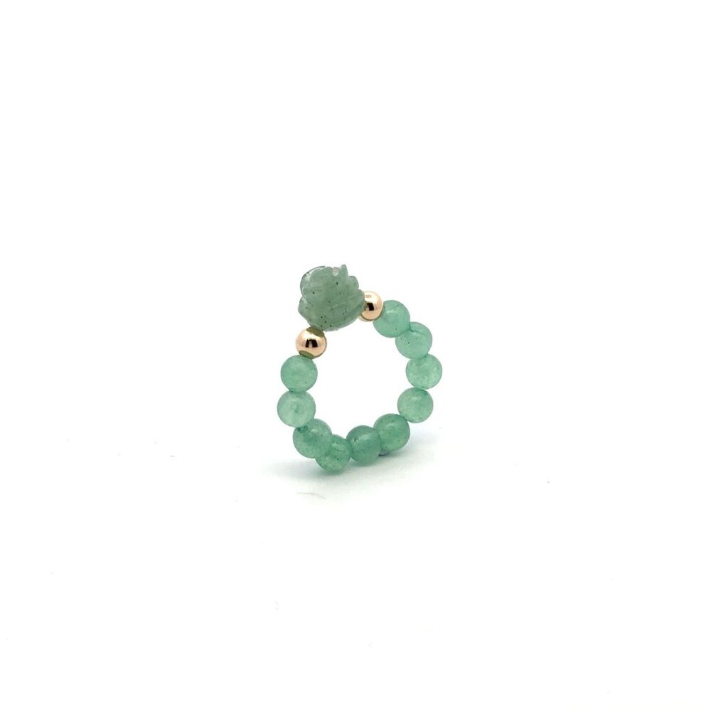 Aventurine Flower Gemstone Beads Stretch Ring with 14K Gold Bead - Picture 7 of 11